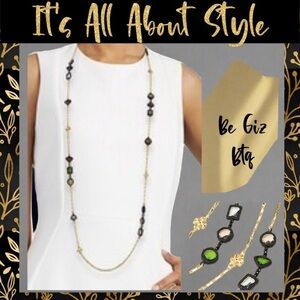 🆕 Tory Burch Authentic Roxanne Delicate Long Chain Necklace Black Resin & Glass